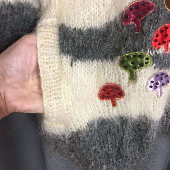 Vintage M L Mohair Wool LINED Handmade Shaggy Cardigan Sweater Mushrooms NORWAY - Picture 4 of 12